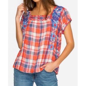 Johnny Was Zelda Mexican Peasant Plaid Top NEW Sm